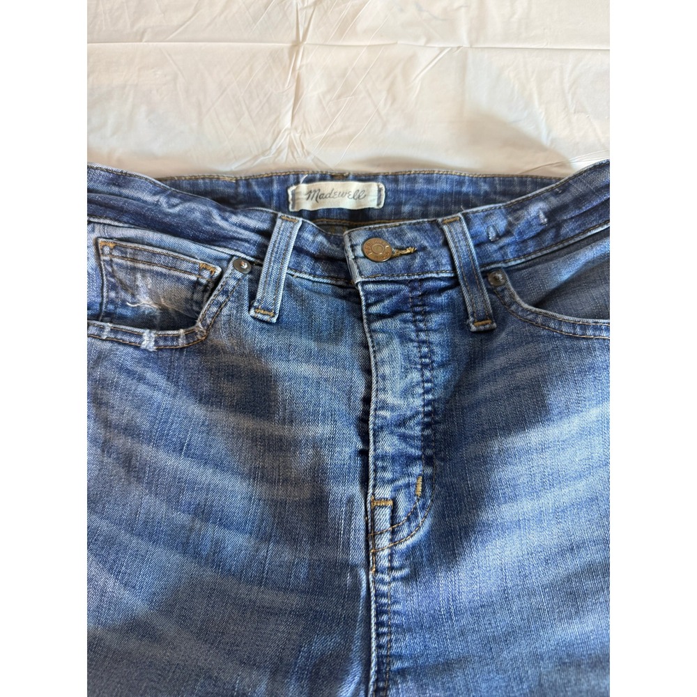 Madewell Curvy High-Rise Skinny Jeans Distressed Raw Hem Blue 26P Button Fly